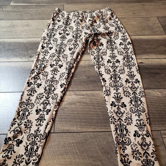 Tan with Black Flocked design leggings.  Size OSFM - Picture 1 of 4